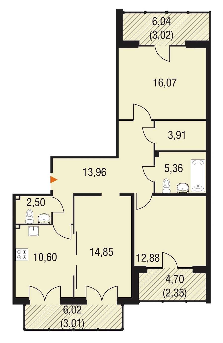 Трехкомнатная квартира в : площадь 89.55 м2 , этаж: 3 – купить в Санкт-Петербурге